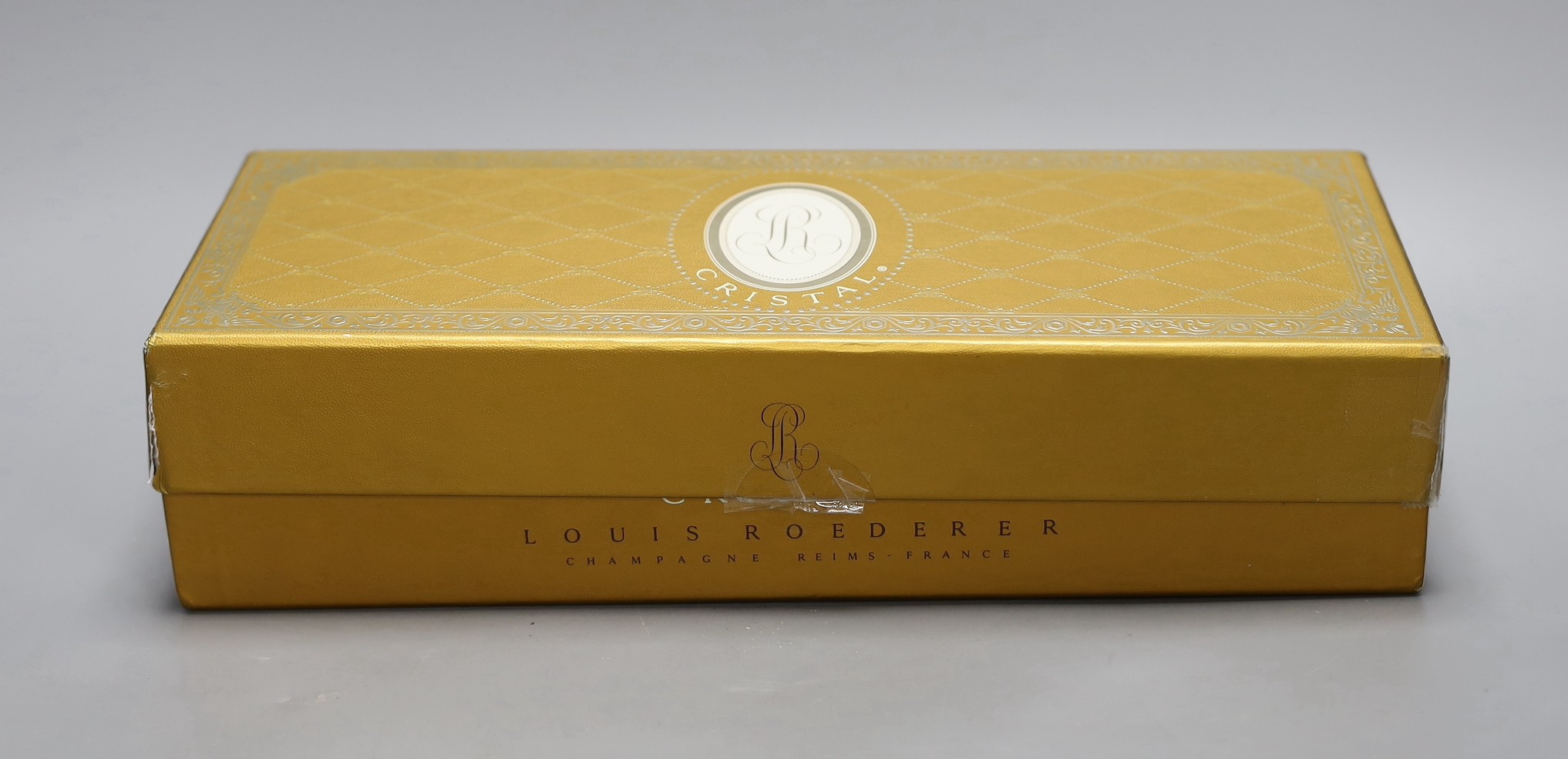 One cased bottle of Louis Roederer Cristal Champagne, 1996.